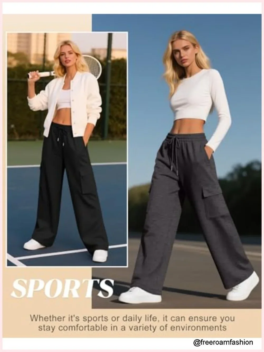 Women's Wide Leg Cargo Sweatpants with Pockets